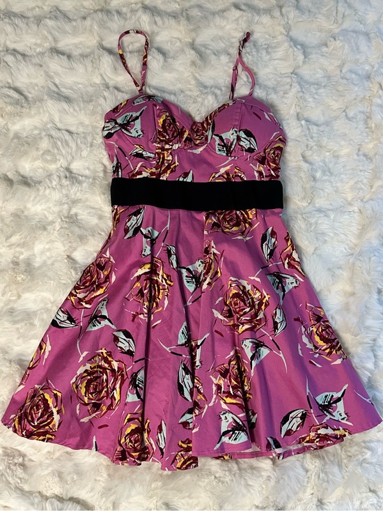 Dolls Kill Dresses & Skirts - Pink Floral Essential Dress with Black Waistband- Women’s